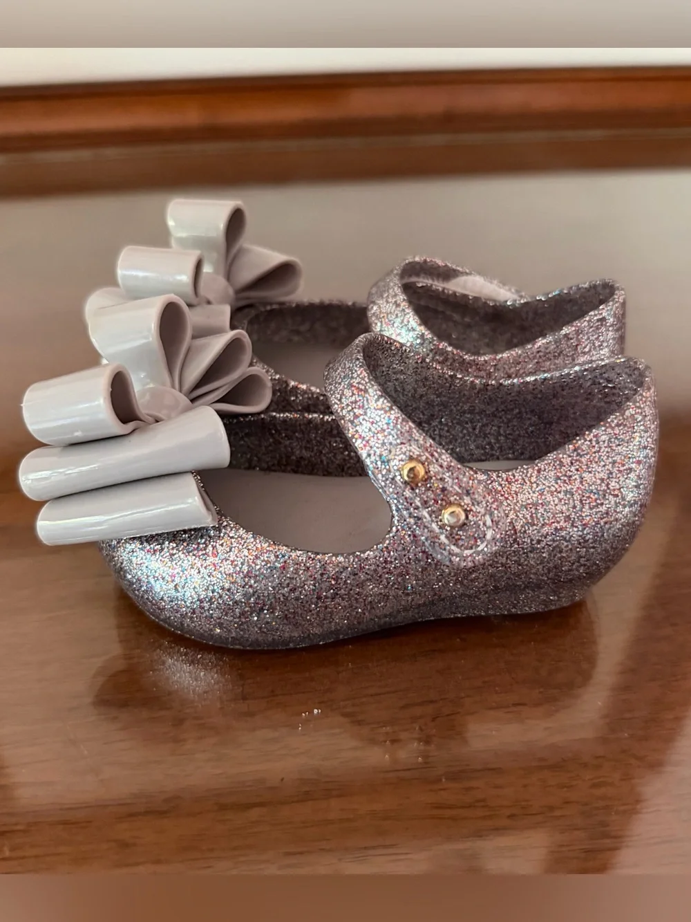 Mini Melissa Ultragirl Sweet Silver Glitter Bow Mary Jane Flats Toddler Size 5